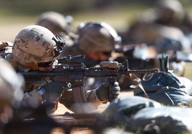 U.S. Army soldiers hone their long-distance marksmanship skills as they train at Ft. Benning in Columbus, Ga., Oct. 17, 2017.



