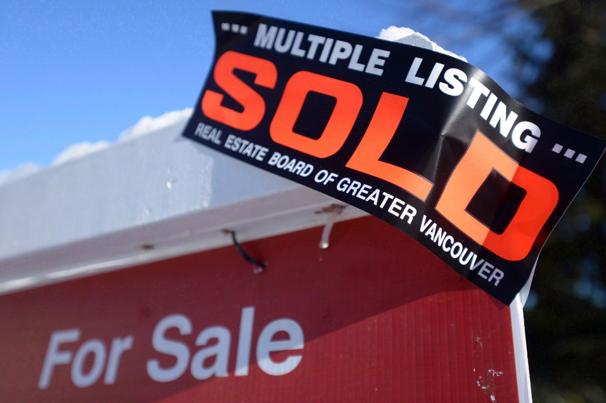 A real estate sold sign is shown outside a house in Vancouver, Tuesday, Jan. 3, 2017. 