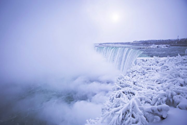 Mist rises above the brink of the Horseshoe Falls in Niagara Falls, Ont., on Dec. 29, 2017.