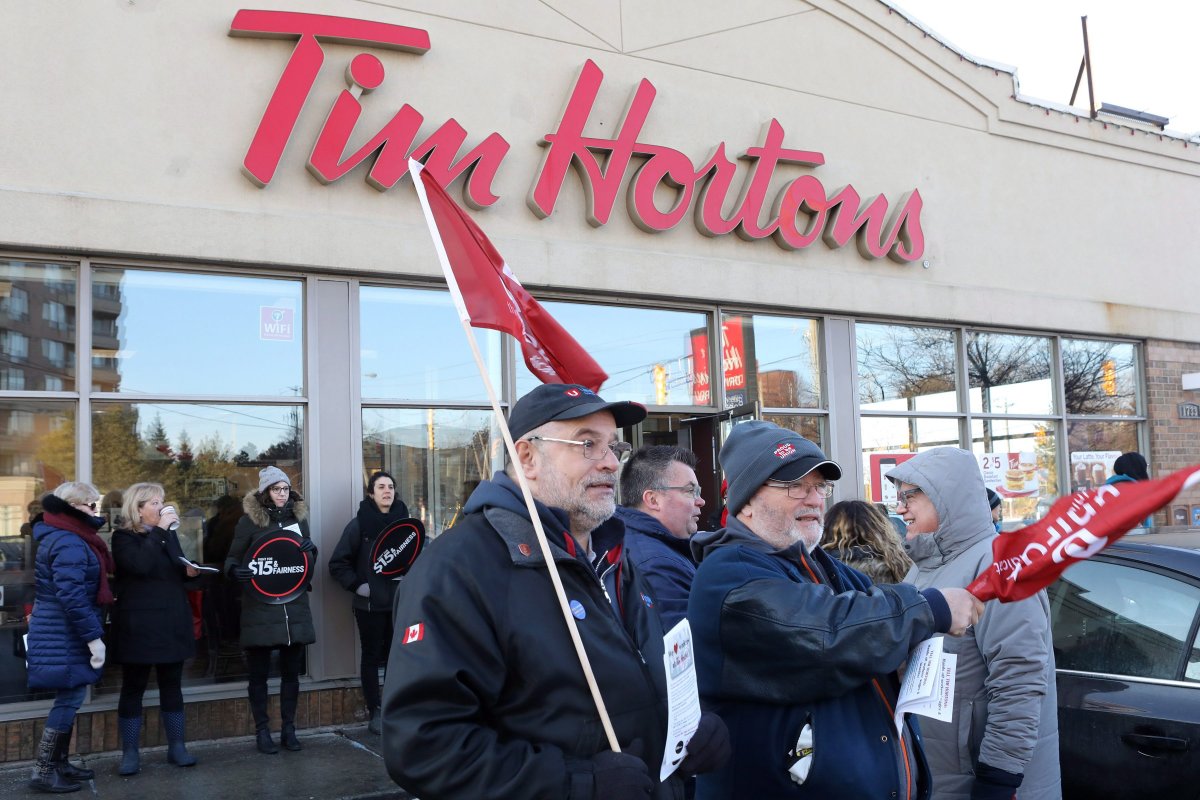 Labour organizations across Ontario are holding rallies today to protest the actions some Tim Hortons franchises have taken in response to an increase in the province's minimum wage.