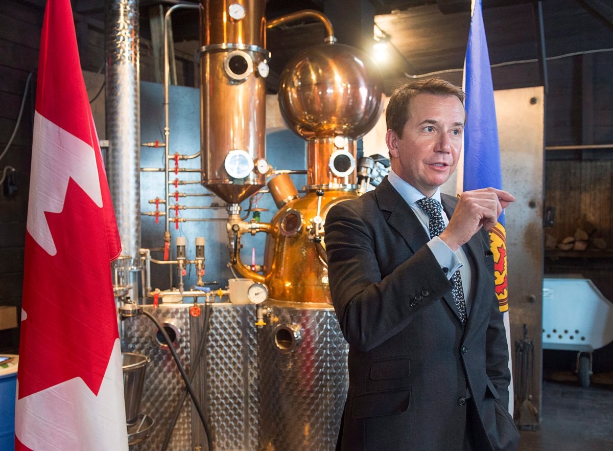 Treasury Board President Scott Brison announces government funding to assist Ironworks Distillery Inc. as they expand their micro-distillery in Lunenburg, N.S. on Wednesday, Jan.17, 2018. 