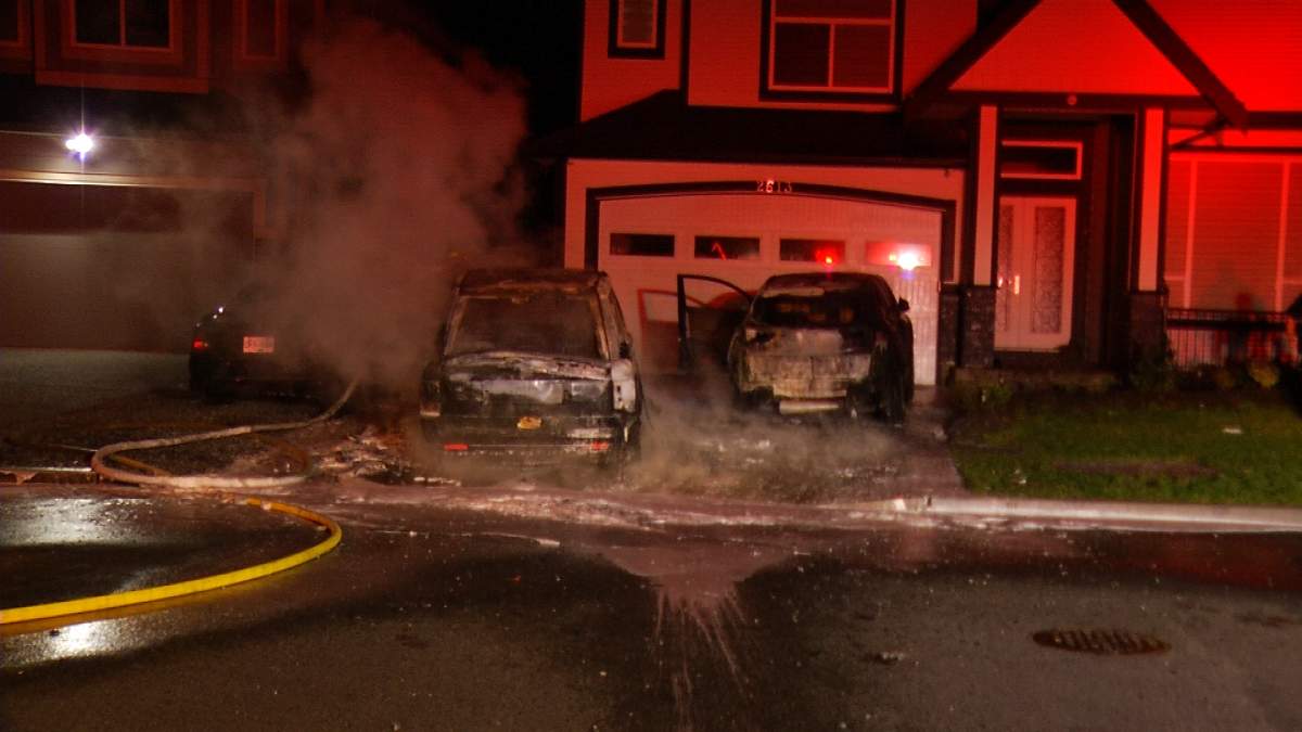 Abbotsford Fire crews work to put out a blaze early Wednesday, January 17, 2018. 