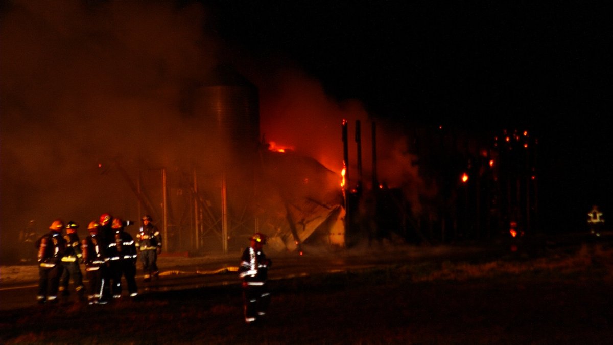 Crews responding to a hay barn fire in Abbotsford on Tuesday January 30, 2018.
