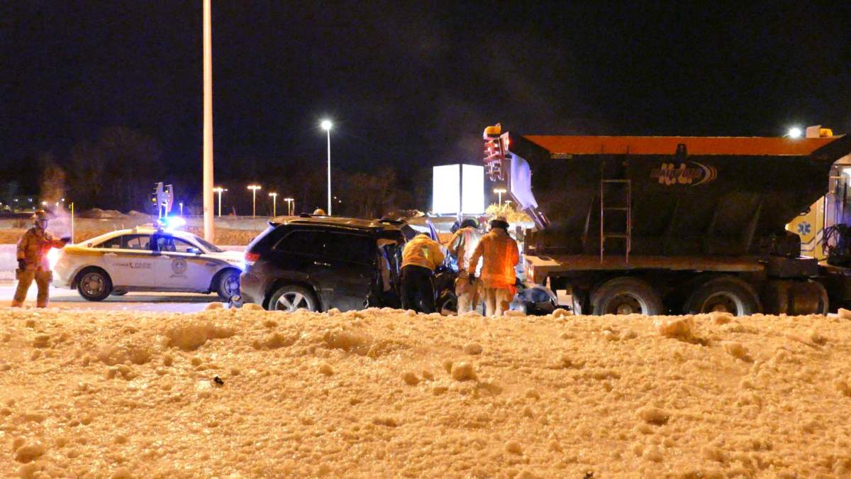 First responders on the scene after a 23-year-old driver crashed into a snow plow on Highway 40 in Kirkland, Friday, Jan. 26, 2018.
