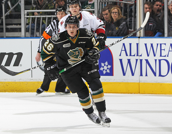 LONDON, ON - Josh Nelson #26 of the London Knights skates against the Guelph Storm during an OHL game at Budweiser Gardens. (Photo by Claus Andersen/Getty Images).