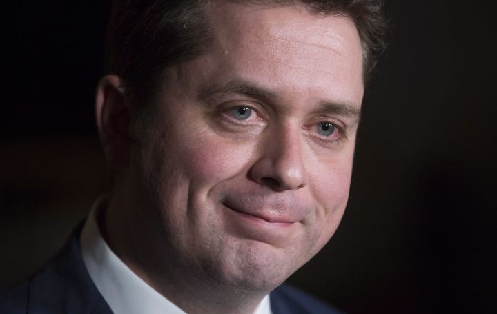 Leader of the Opposition Andrew Scheer speaks with the media following Question Period on Parliament Hill in Ottawa, Wednesday January 31, 2018. 