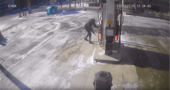 Toronto Police are searching for a male suspect who tried to set a gas pump on fire.