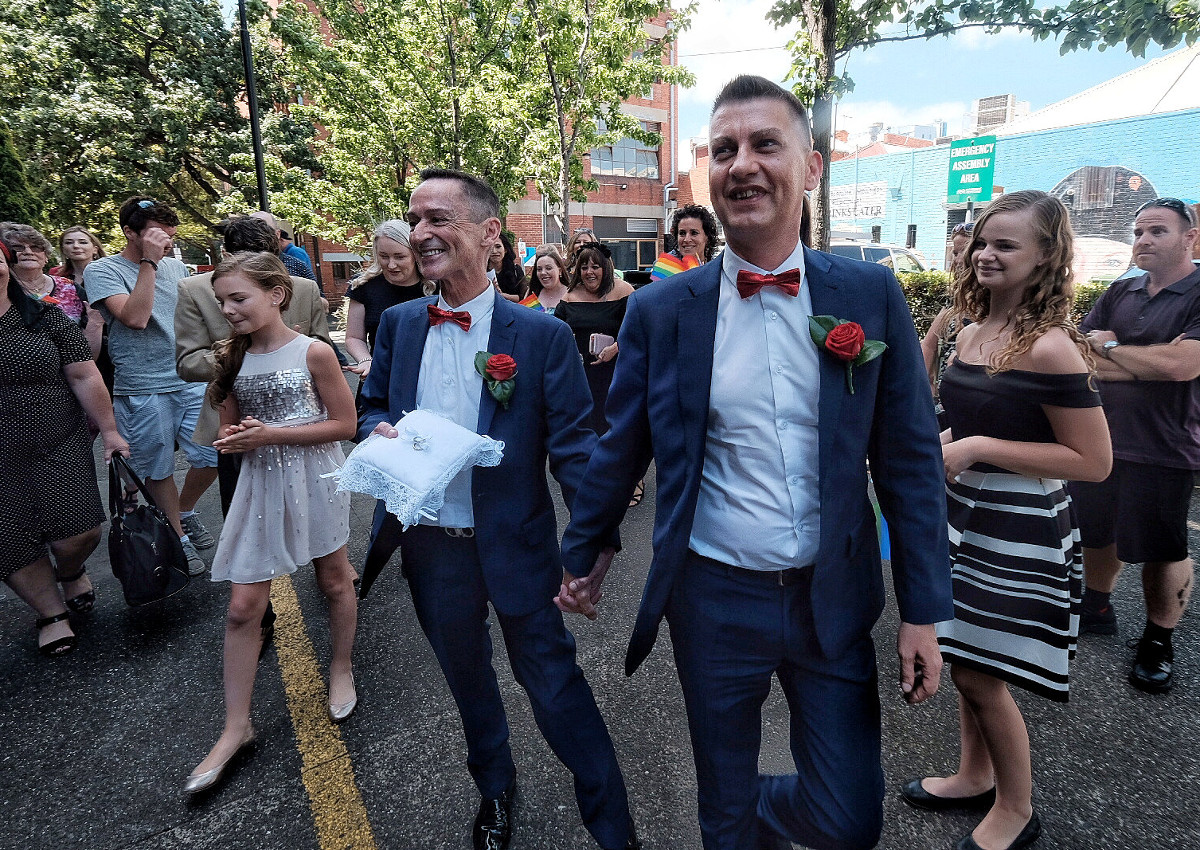 Ron Van Houwelingen and Antony McManus are married in a ceremony in Prahran, Melbourne, Australia, January 9, 2018.