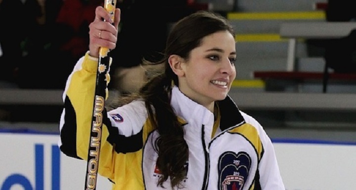 Manitoba skip Shannon Birchard celebrates her semifinal win over Ontario at the 2013 Canadian Junior Curling Championship.