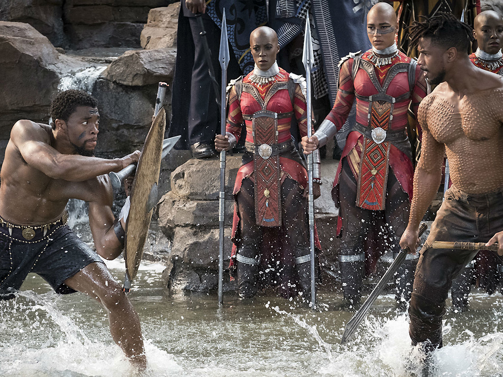 Chadwick Boseman (L) and Michael B. Jordan (R) star in 'Black Panther.'.