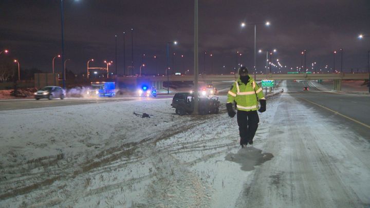 Two men were sent to hospital with serious injuries after a single-vehicle crash on Calgary Trail south of Ellerslie Road Tuesday, Jan. 9, 2018.