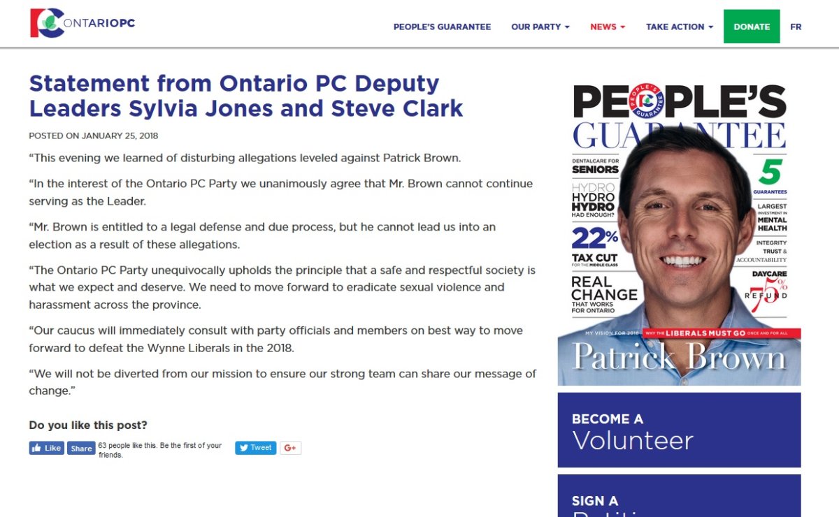 Ontario PC Deputy Leaders Sylvia Jones and Steve Clark release statement regarding Patrick Brown - image