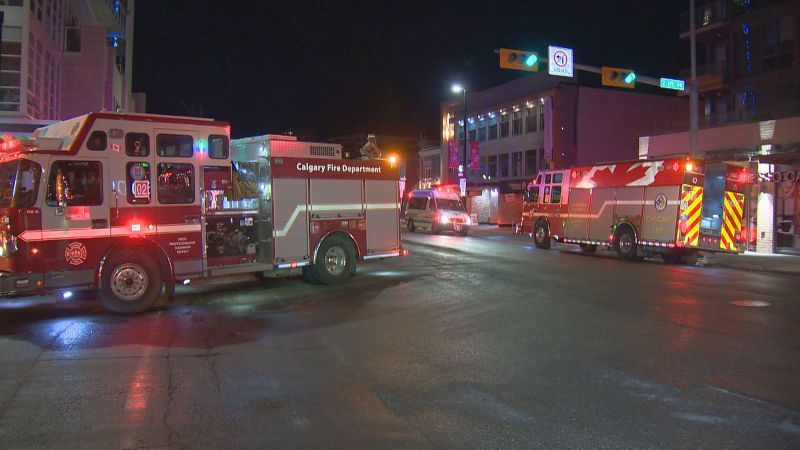 Calgary fire crews respond to reports of high CO levels at a building in the 1000 block of 2 Avenue N.W. on Wednesday, Jan. 17, 2018.