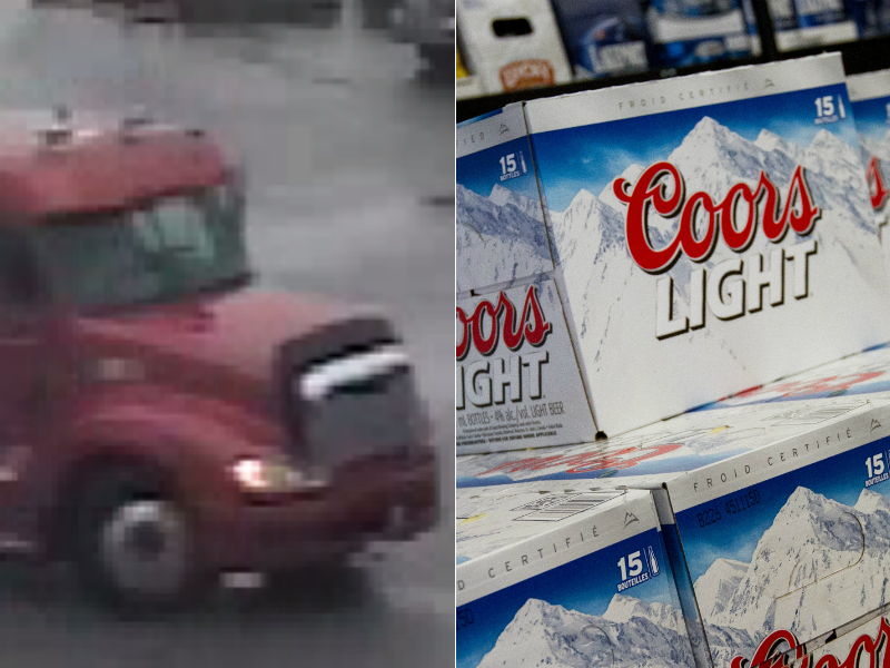 At left, a semi-truck that was stolen when it contained 2,500 cases of Coors Light on Jan. 20.