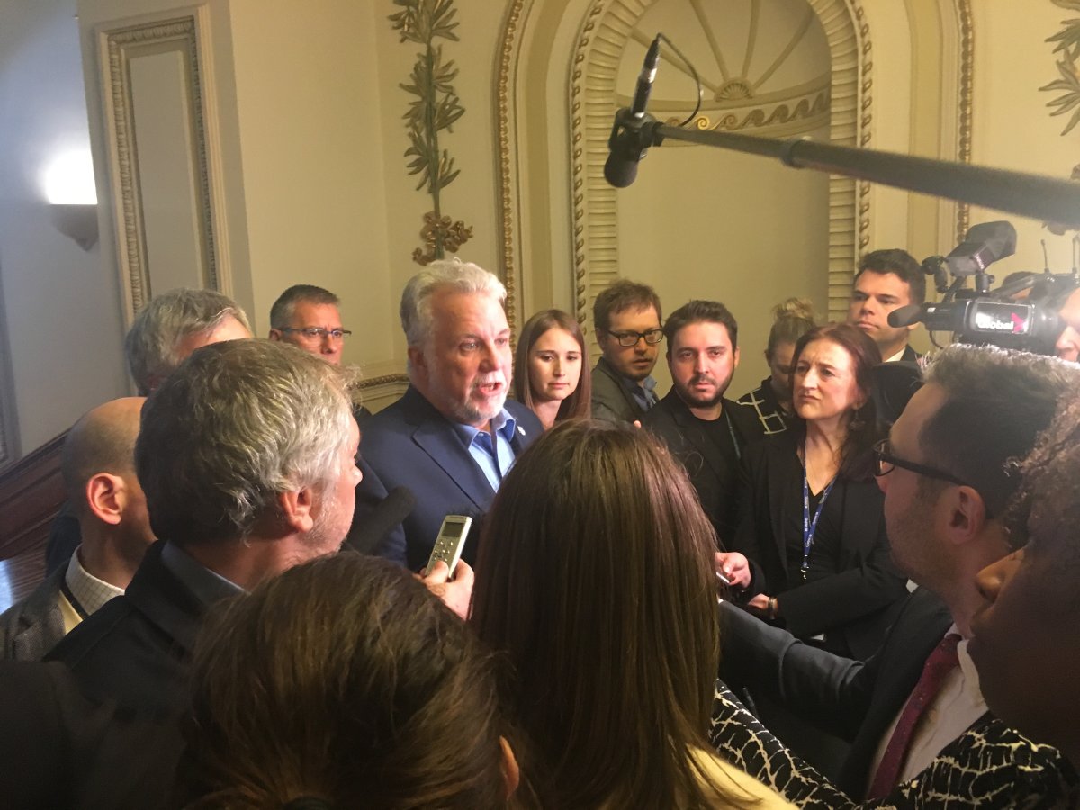 In this file photo, Quebec Premier Philippe Couillard speaks to reporters before a Liberal caucus meeting at the National Assembly Wednesday, January 31, 2018.