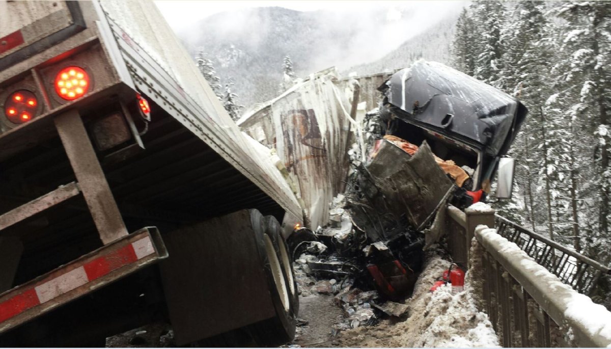 A head-on crash involving two transport trucks closed the TransCanada highway Wednesday near Revelstoke. 