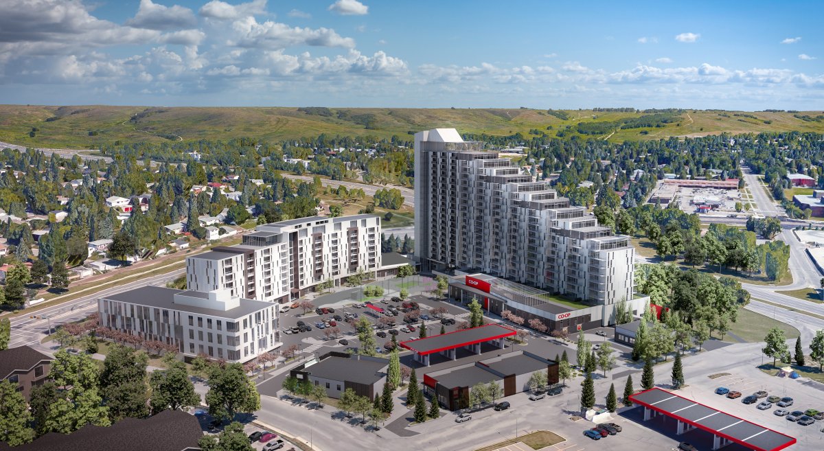 An artist's rendering of the plans to redevelop the Calgary Co-op site in Dalhousie.