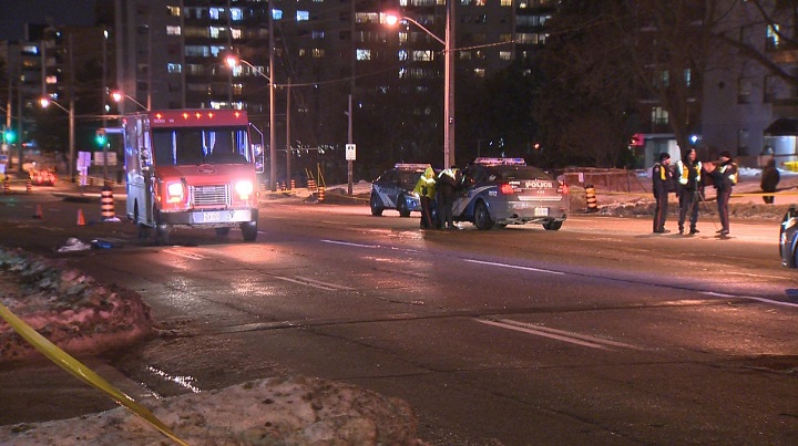 Toronto police are investigating after a woman was hit by a truck on Eglinton Avenue East on Tuesday evening.