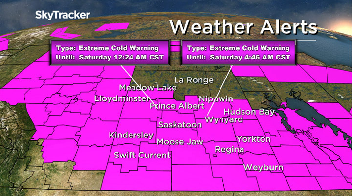 Wind chill values of -40 to -45 are expected Friday morning across most of Saskatchewan.