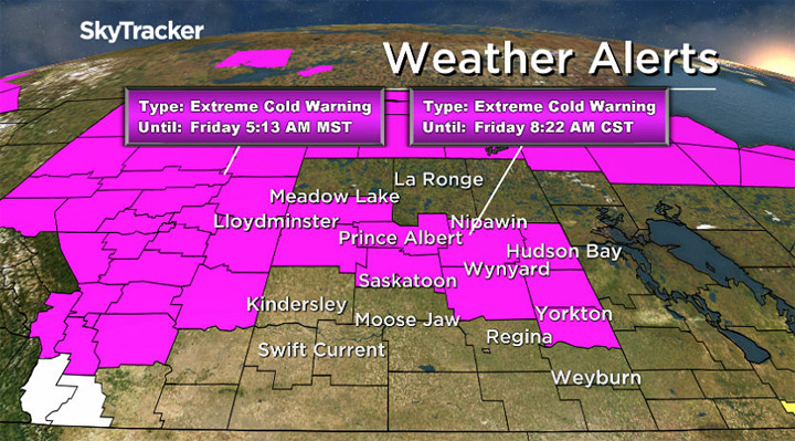 Parts of central and northern Saskatchewan are under an extreme cold warning.
