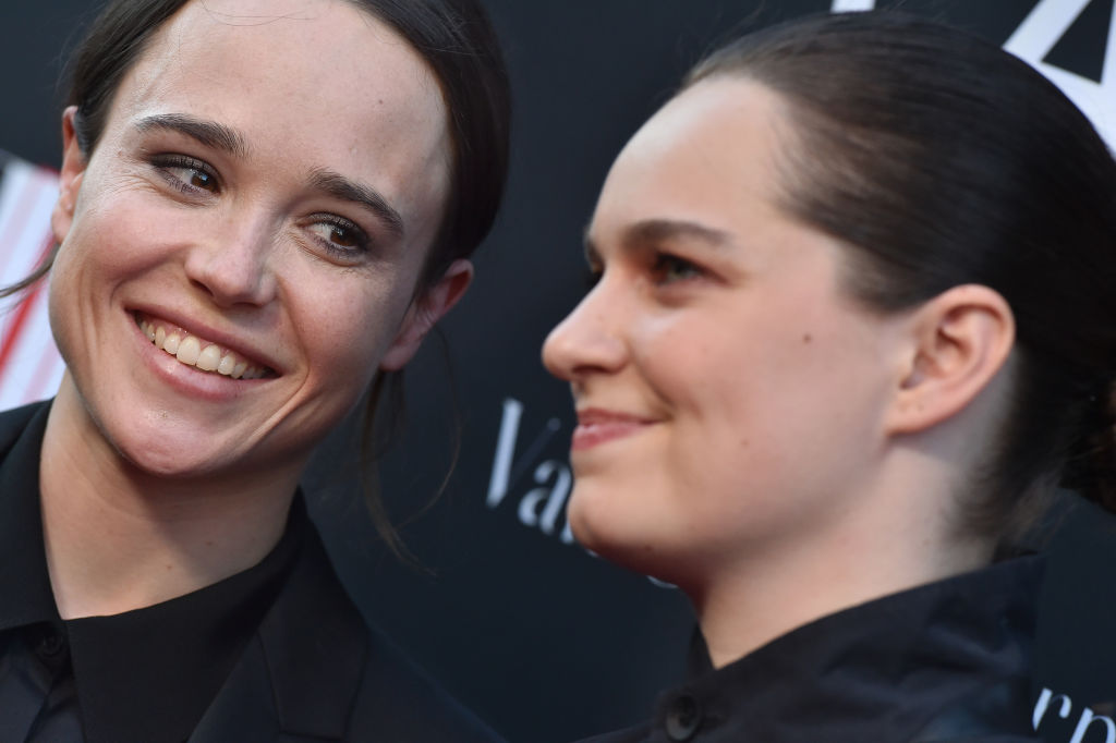 LOS ANGELES, CA - OCTOBER 07:  Actress Ellen Page (L) and dancer Emma Portner arrive at the L.A. Dance Project's Annual Gala at L.A. Dance Project on October 7, 2017 in Los Angeles, California.  