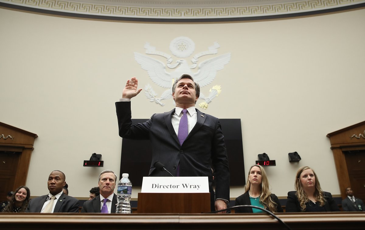 FBI Director Christopher Wray is sworn in prior to testifying before the House Judiciary Committee December 7, 2017 in Washington, DC. The committee hearing focused on oversight of the Federal Bureau of Investigation. 