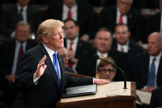U.S. President Donald J. Trump delivers the State of the Union address in the chamber of the U.S. House of Representatives January 30, 2018 in Washington, DC. 