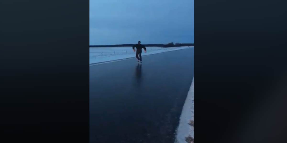 Freezing rain in Manitoba let some residents go skating on the highways.