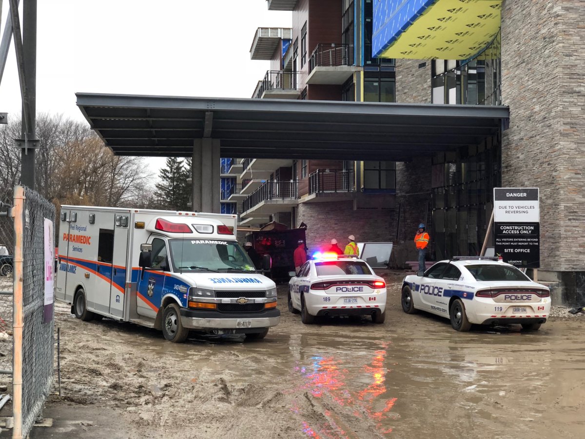 Paramedics and police respond following a fatal industrial accident in Mississauga on Tuesday afternoon.