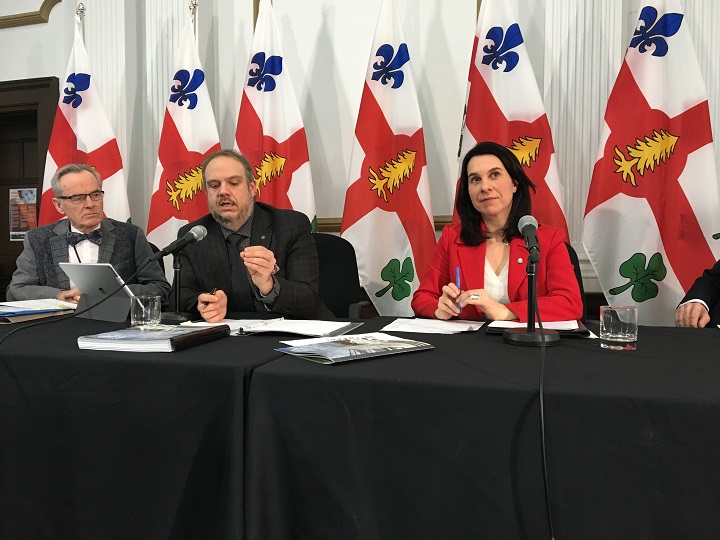 Montreal Mayor Valérie Plante sits next to executive committee president Benoit Dorais as the city releases its 2018 budget on Wednesday, Jan. 10, 2018. 