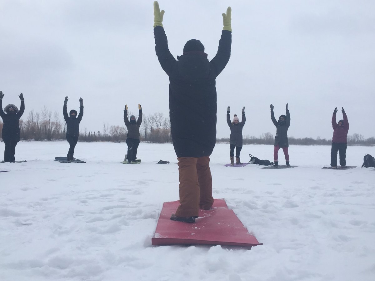 Winnipeg yogis getting limber on the frozen lake.