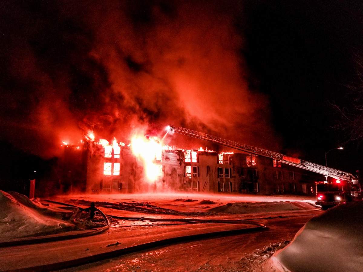 Thompson Fire and Emergency Services say the flames started just before 4 p.m. Monday at the Interior Inn and spread throughout the building over several hours.

