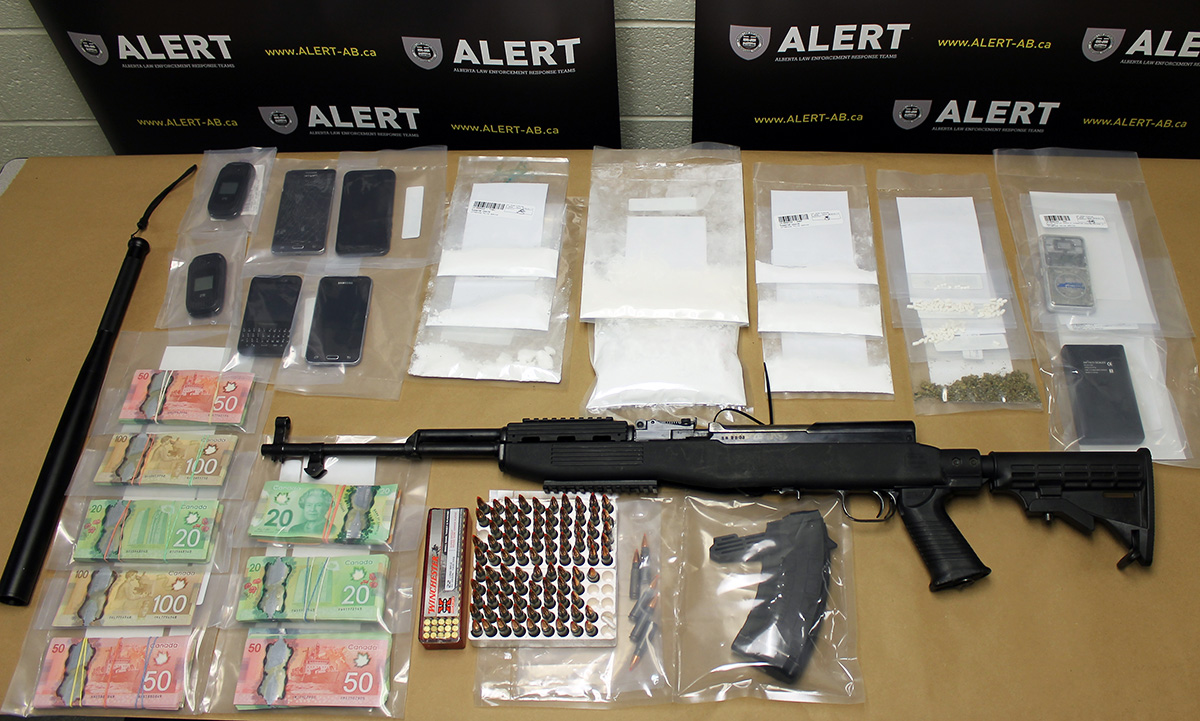One person has been charged after drugs and weapons were seized from a home in Lethbridge, Alta. 