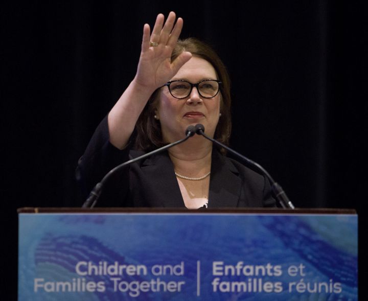 Indigenous Services Minister Jane Philpott addresses Indigenous leaders at a two-day emergency meeting on Indigenous Child and Family Services in Ottawa, Thursday, January 25, 2018.