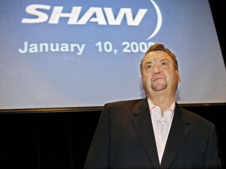 Jim Shaw, CEO of Shaw Communications, takes his seat before addressing shareholders at the company's annual meeting in Calgary, Thursday, Jan. 10, 2008. 