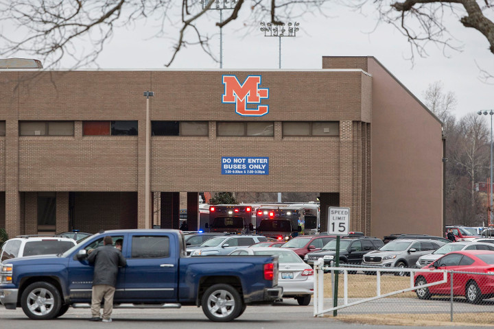 Emergency crews respond to Marshall County High School after a fatal school shooting Tuesday, Jan. 23, 2018, in Benton, Ky.