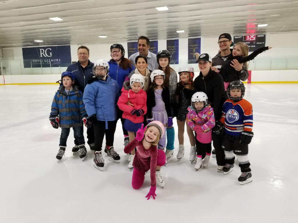 A group of Edmonton children who are battling cancer had the unique opportunity to skate with Olympic champion Jamie Sale, Saturday, Jan. 27, 2018. 