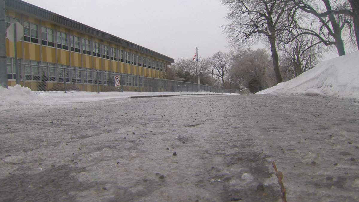 Sherbrooke Academy was covered in ice on Tuesday.