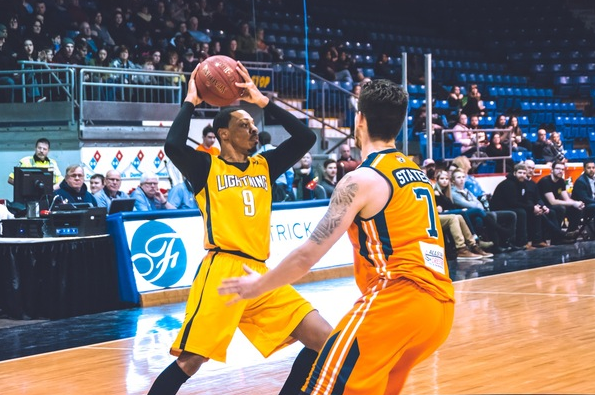 Doug Herring Jr. looks to pass against the Island Storm in an NBL of Canada game on Friday, Jan 19.