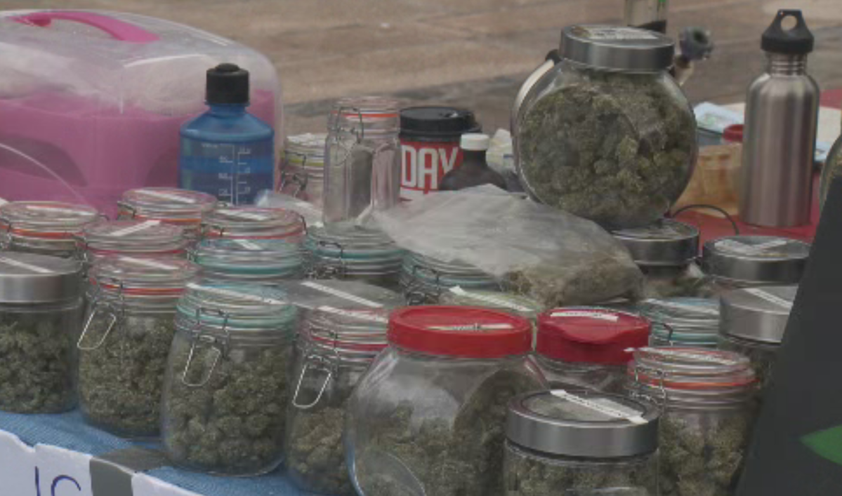 Marijuana products being sold at an open market on Vancouver's Robson Street, on Jan. 19, 2018.