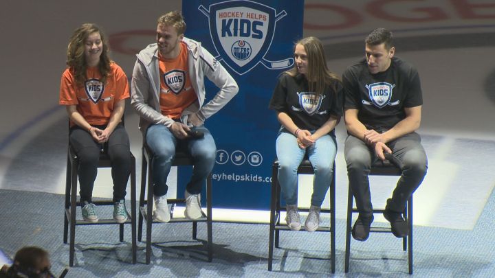 The Edmonton Oilers Connor McDavid and Milan Lucic help launch the 2018 edition of  the Hockey Helps Kids Charity Cup Challenge.