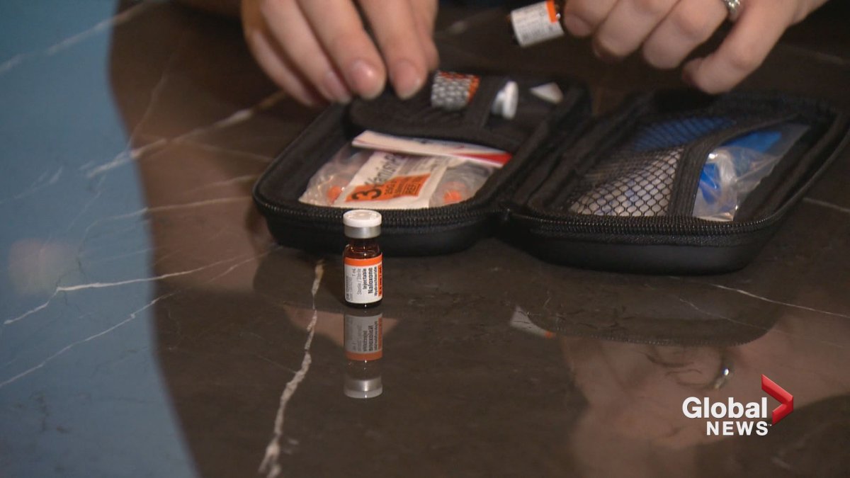The contents of a naloxone kit distributed in Alberta are reviewed.  