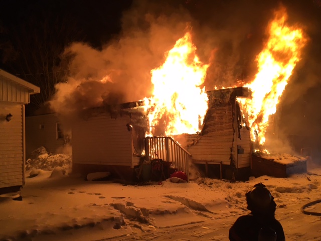 Fire destroyed a mobile home on Skylark Street in New Glasgow, N.S. on Tuesday evening.