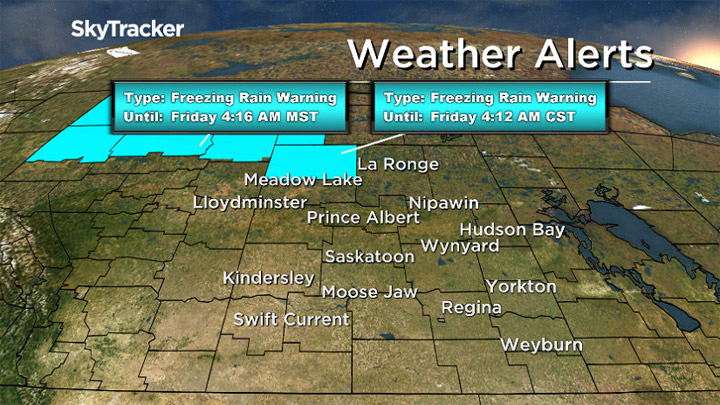 A freezing rain warning is in place for parts of northwest Saskatchewan.