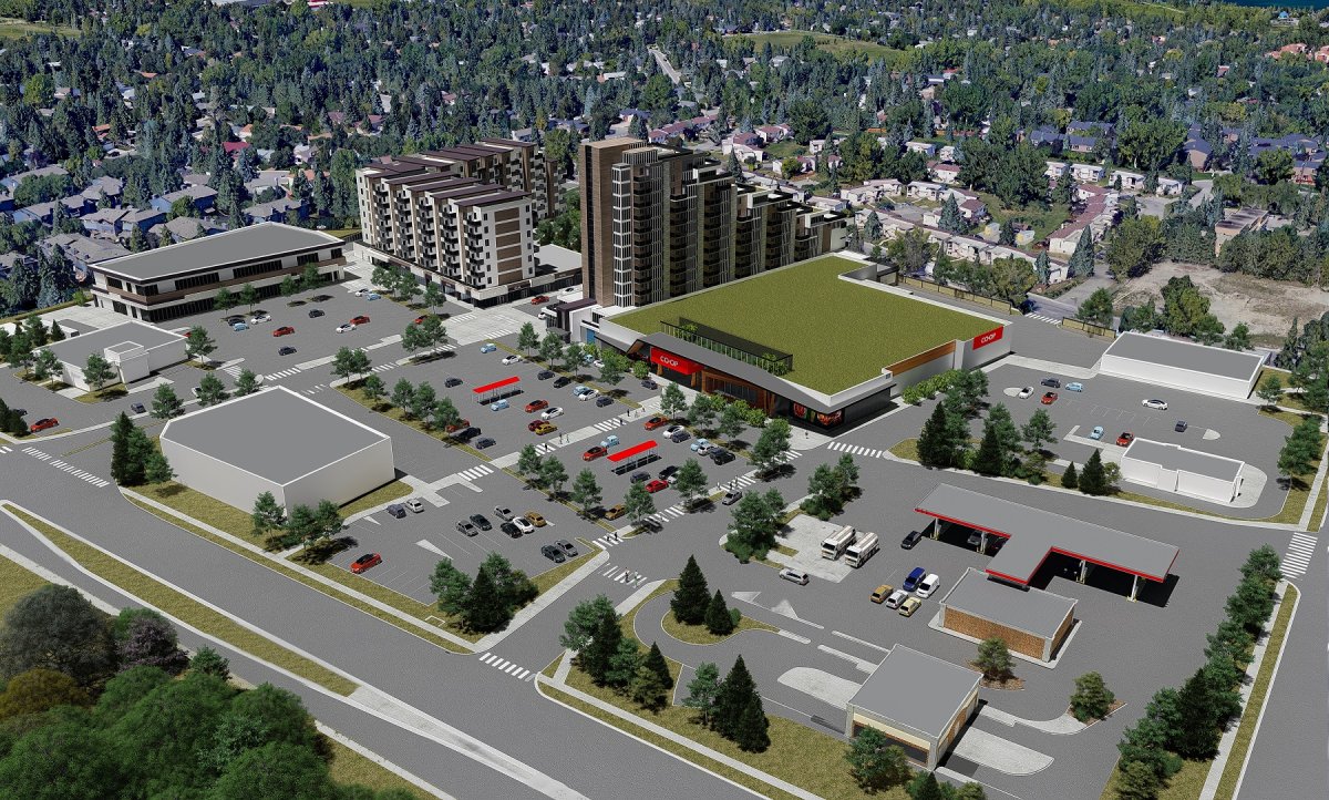An artist's rendering of the proposed concept for the Oakridge location of the Calgary Co-op.