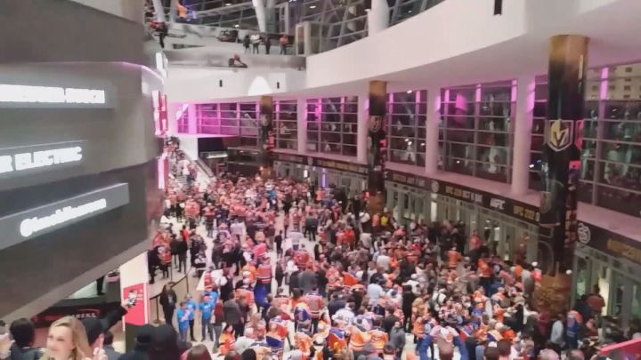Thousands of Oilers fans made the trip from Edmonton to Las Vegas to watch their team defeat the Golden Knights 3-2 in overtime on Jan. 13, 2018.