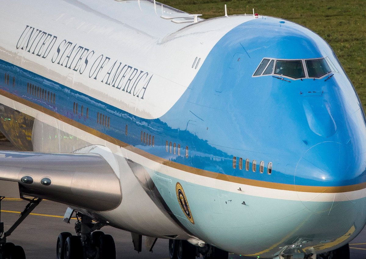 Force One carrying US President Donald Trump lands at Zurich Airport in Switzerland, January 25, 2018. 