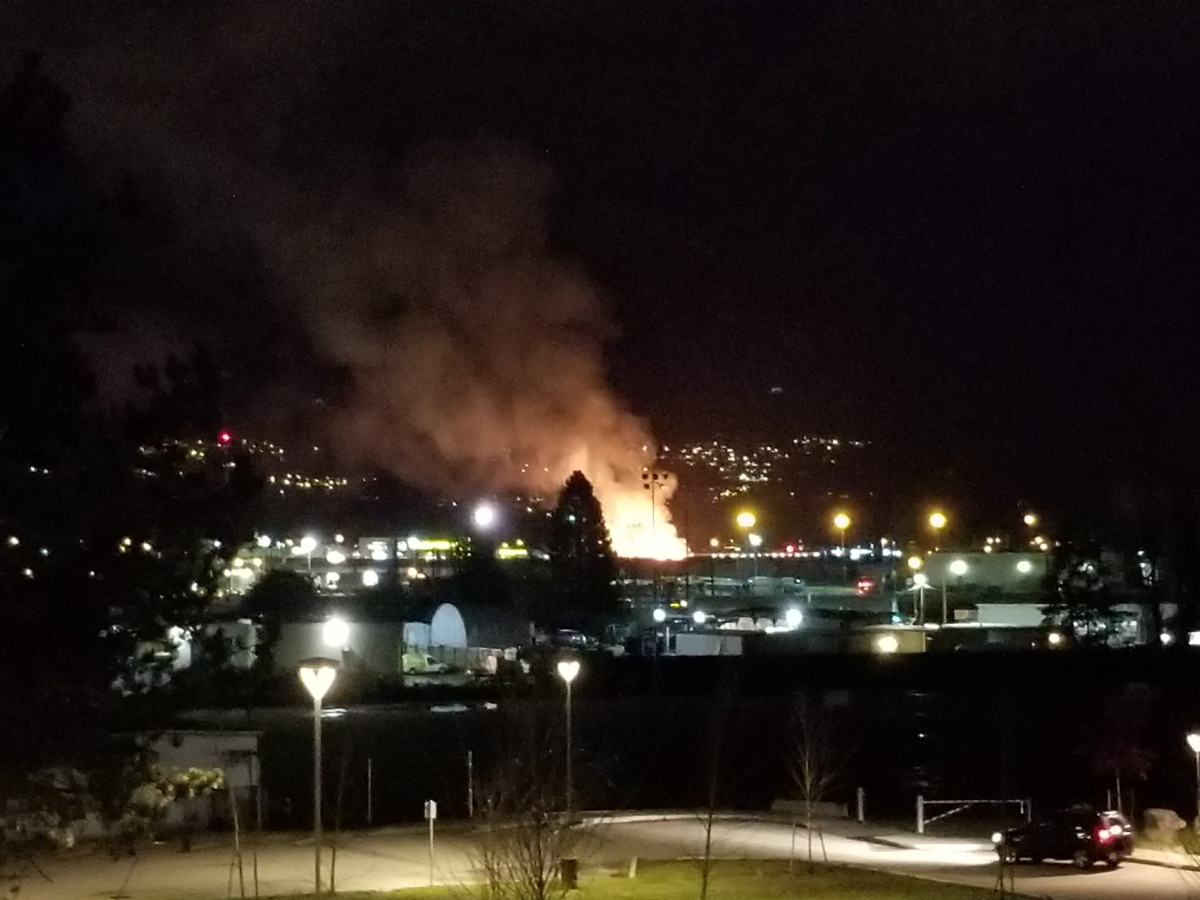 A fire at a Port Coquitlam railyard on Jan. 22, 2018.