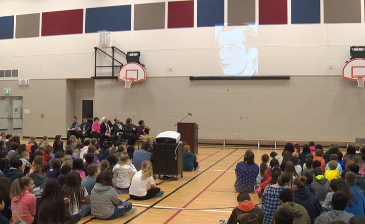 Saskatoon students heard the story of Raoul Wallenberg at an assembly Tuesday at Chief Whitecap School.
