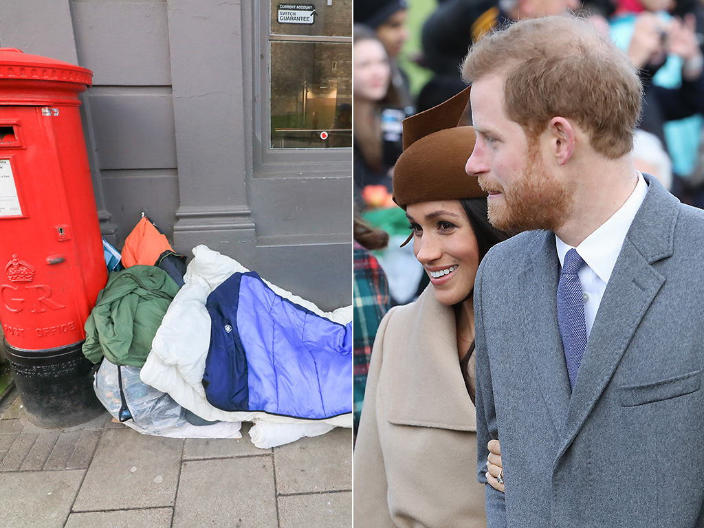 A homeless person's makeshift bed is seen in Windsor in early January, less than 5 months before Prince Harry and Meghan Markle's royal wedding.